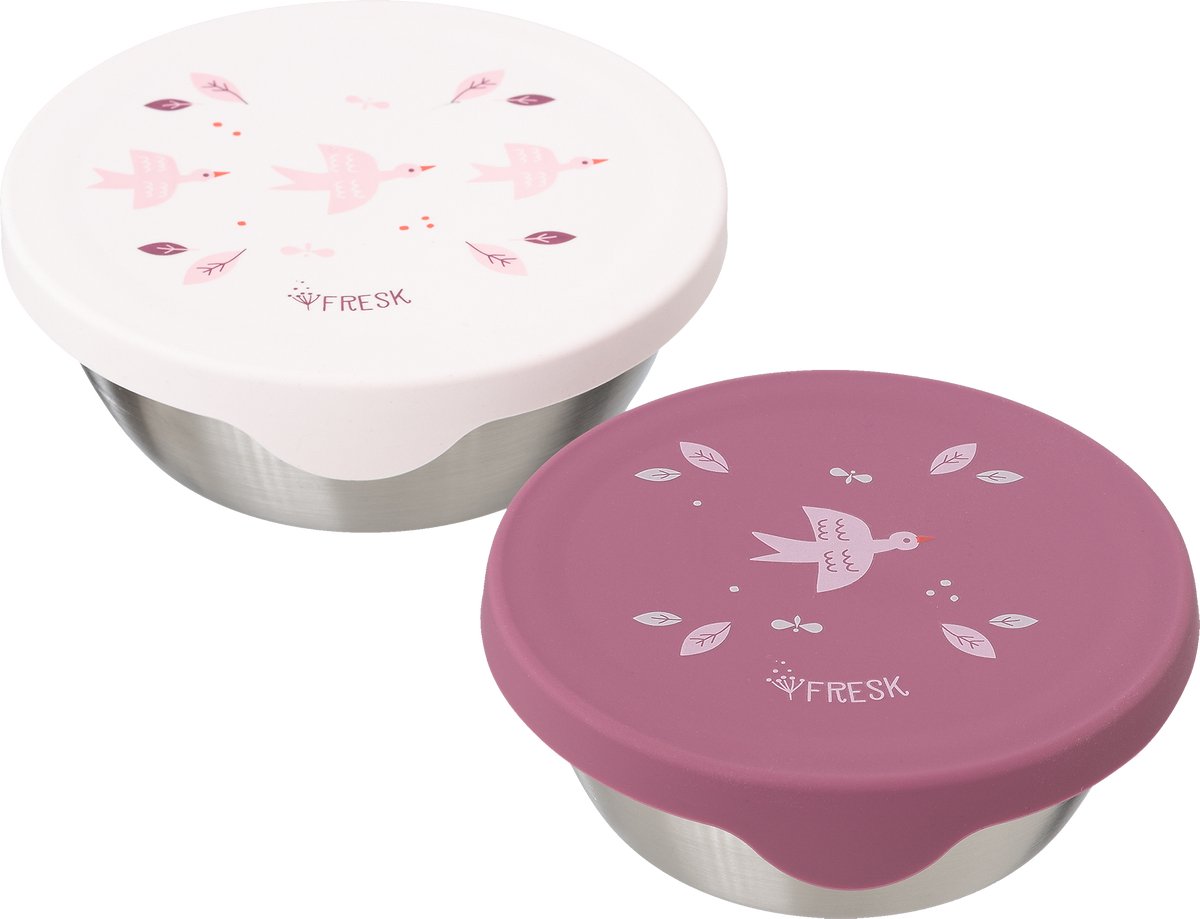 Fresk Snackbox voor Kinderen - 2 stuks - RVS Snackdoos - Vaatwasserbestendige Bewaarbakjes - Fruitbakje School - Vershoudbakjes - Fruitbox - Paars - Swallow