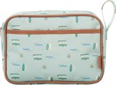 Fresk Toilettas voor Kinderen Jongens - Met rits & draaglus – Reistas met dubbel vak – Organizer – 24 x 17 x 7 cm - Groen - Surf Boy