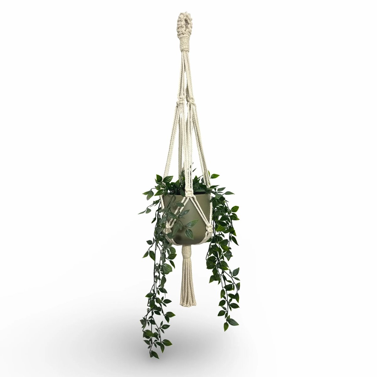 Plantenhanger 'Funky' - Kies kleur en lengte - Kleur: Linnen - 120 cm lang - Katoenkoord - Geschikt voor Pot met Diameter t/m 20 cm - Handgemaakt in ons Macramé Atelier - Prijs per Stuk - Let op: Exclusief Pot - Inclusief Verzendkosten