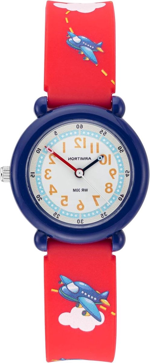 Kinderhorloge met Patroon - Jongenshorloge Meisjeshorloge - Dagelijks Gebruik - Makkelijk Afleesbaar - 24.5mm Kast - Rood