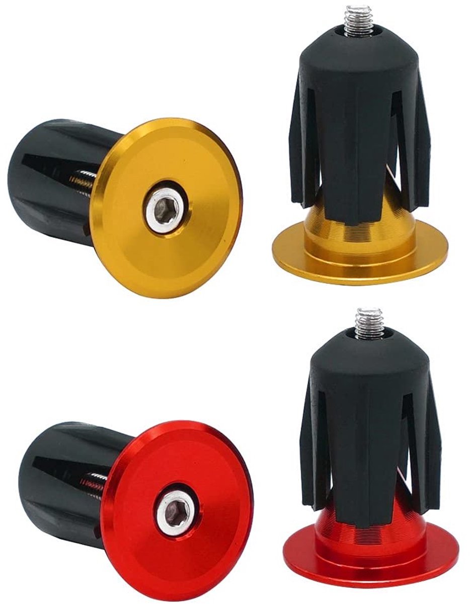 Aluminium Handvat Einde Caps voor Fietssturen - 2 Paar Grip voor Racefiets, Mountainbike en BMX (Goud + Rood)