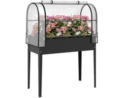 Grote Plantenbak - Verhoogd Tuinbed met Kasopzetstuk & Deur met Ritssluiting - Bloembak - Plantenbed - Kweekbak - Moestuinbak - voor Buiten, Terras, Tuin & Balkon - voor Groenten, Bloemen & Kruiden - 100 x 49 x 136 cm - Zwart