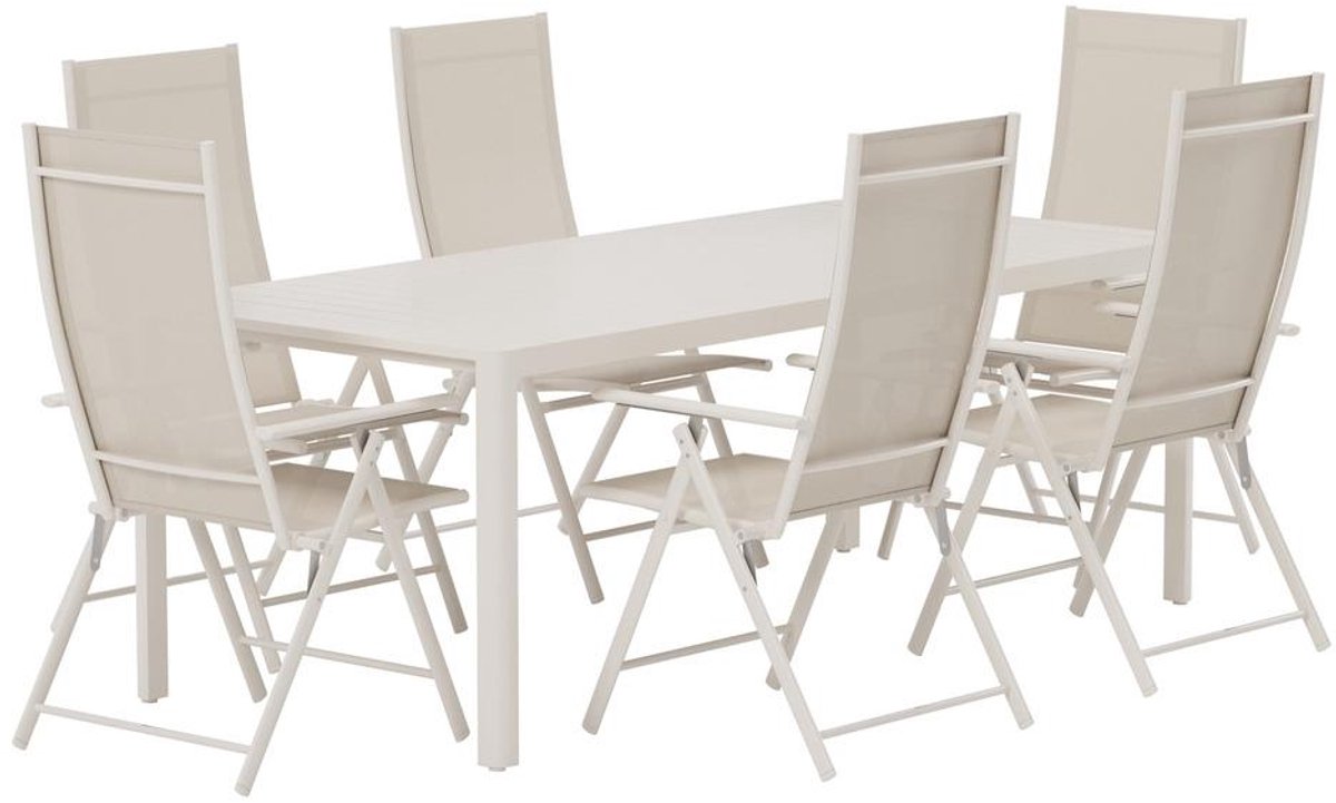 Svea - Valarie rechthoekige tuintafel - beige + 6x Crystal tuinstoelen - beige