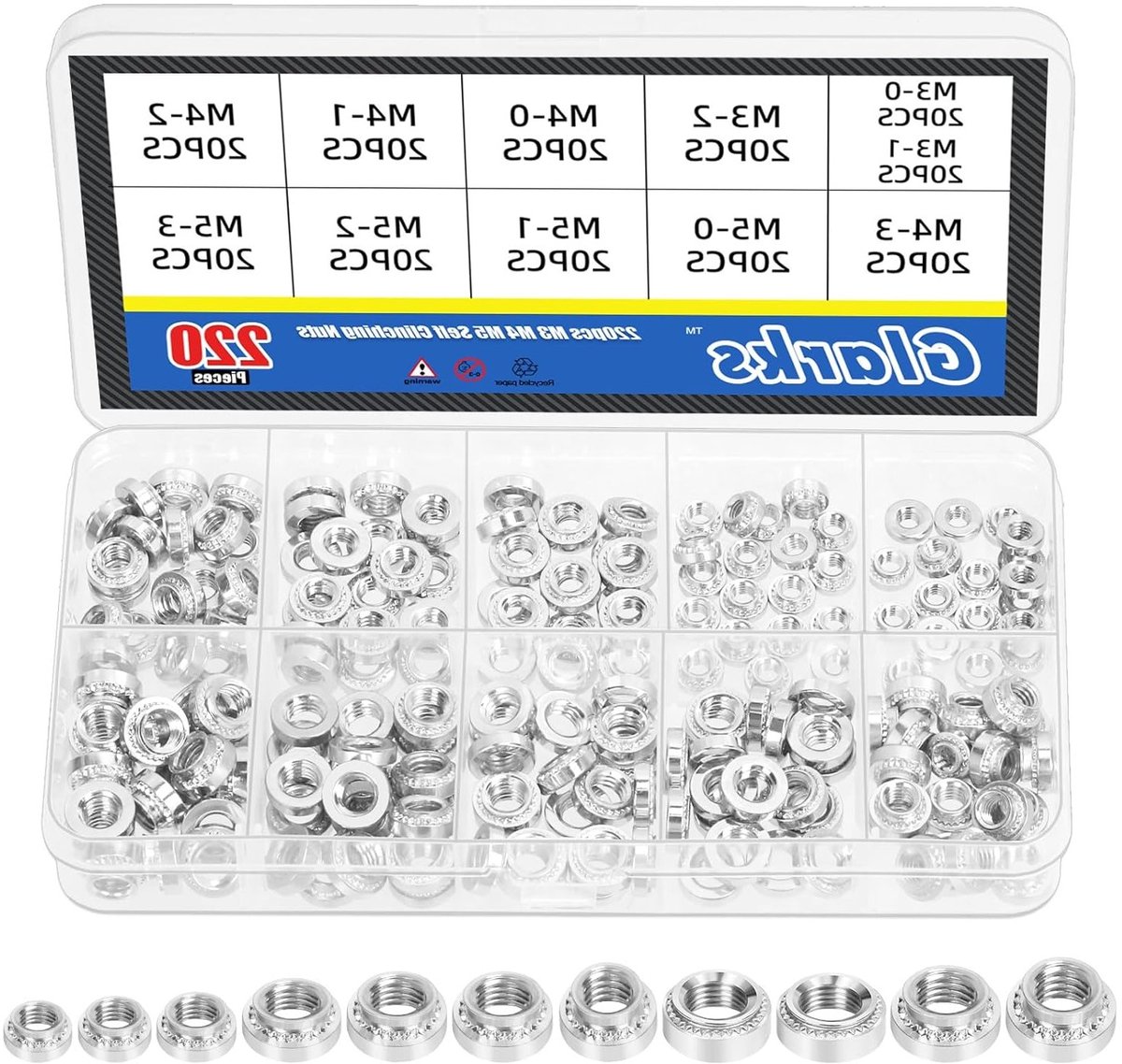 220 Stuks M3 M4 M5 Zelfklevende Moeren Set, Ronde Kop Roestvrijstalen Bevestigingsmoeren voor Machinebouw, Elektrische Apparatuur en Industrie