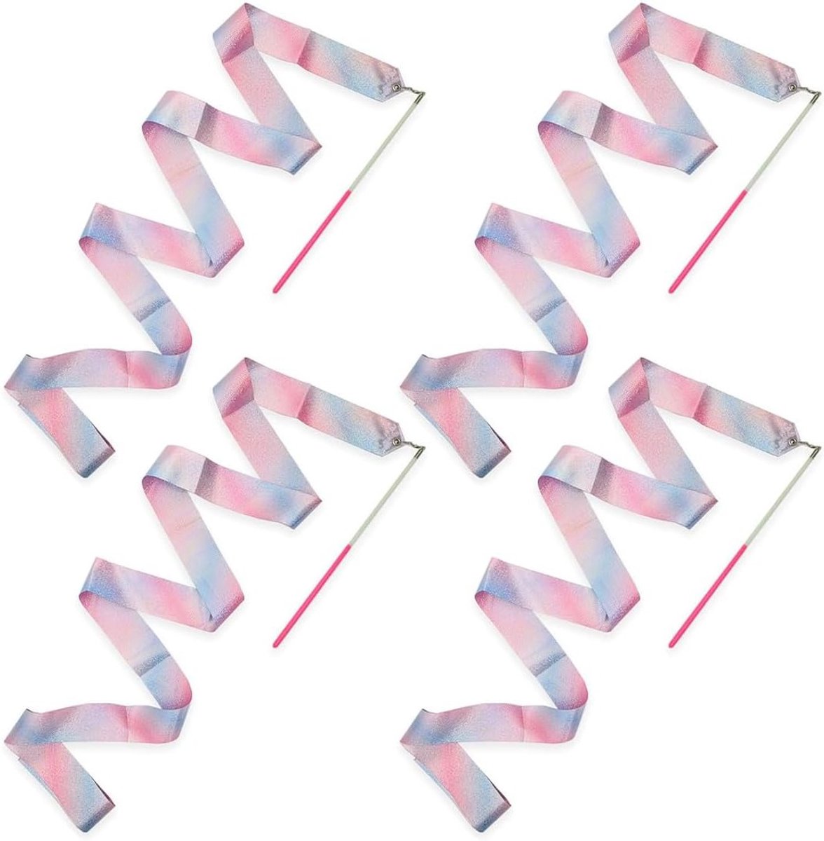 Set van 4 Ritmische Gymnastiekbanden voor Meisjes, 2 m Lang, Roze met Handvatten, Ideaal voor Training en Wedstrijden