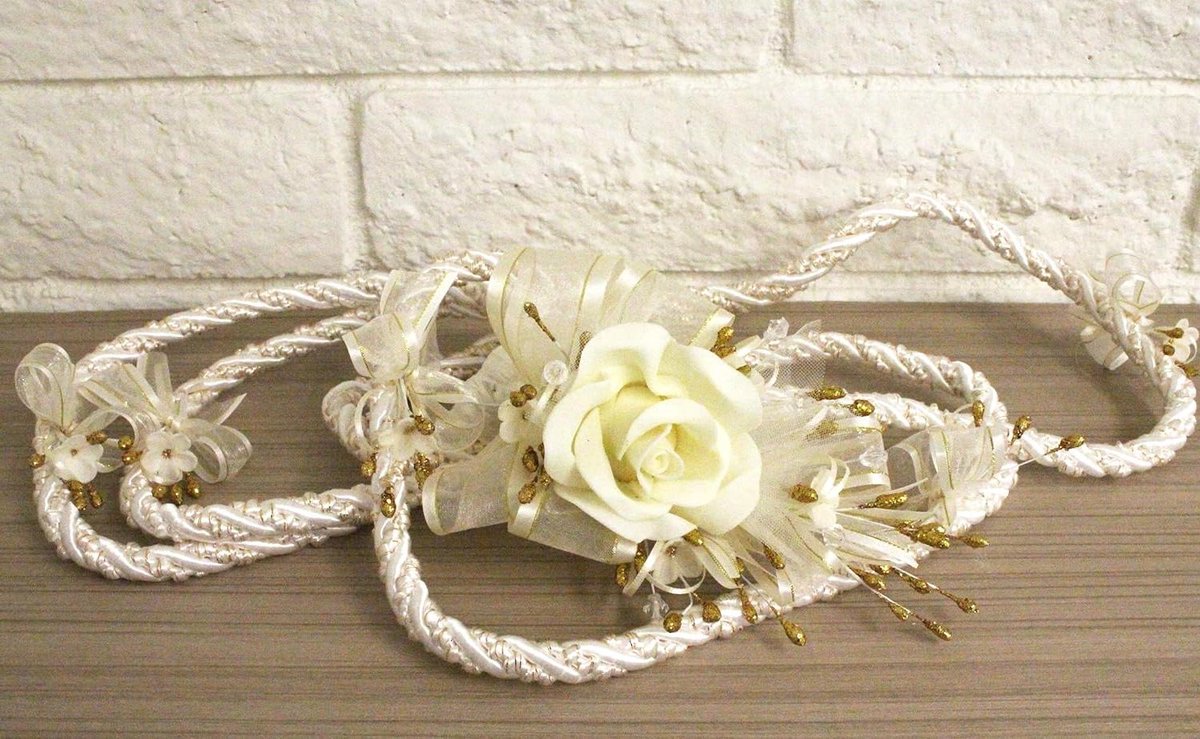 Bruiloft Lasso - Decoratief Touw - Ceremoniële Binding - Handgemaakt Ontwerp - 54 Inch Lussen - Ivoor Goud