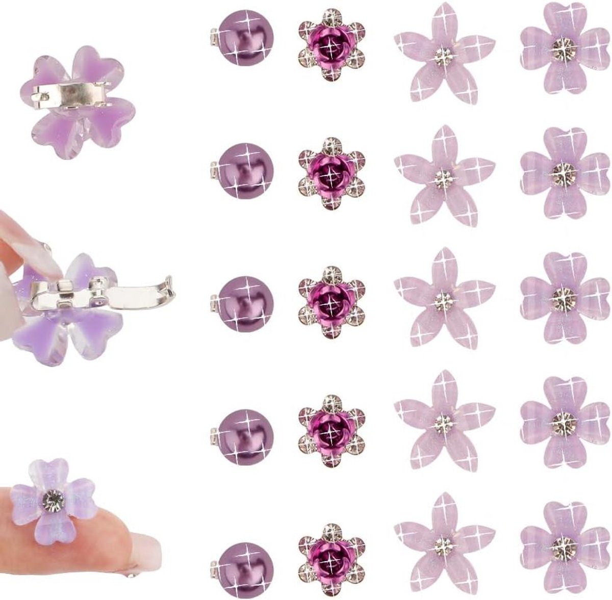 Mini Haarclips - Bloem Speldjes - Feestelijk Haar - Met Strass - 20 Stuks - Paars