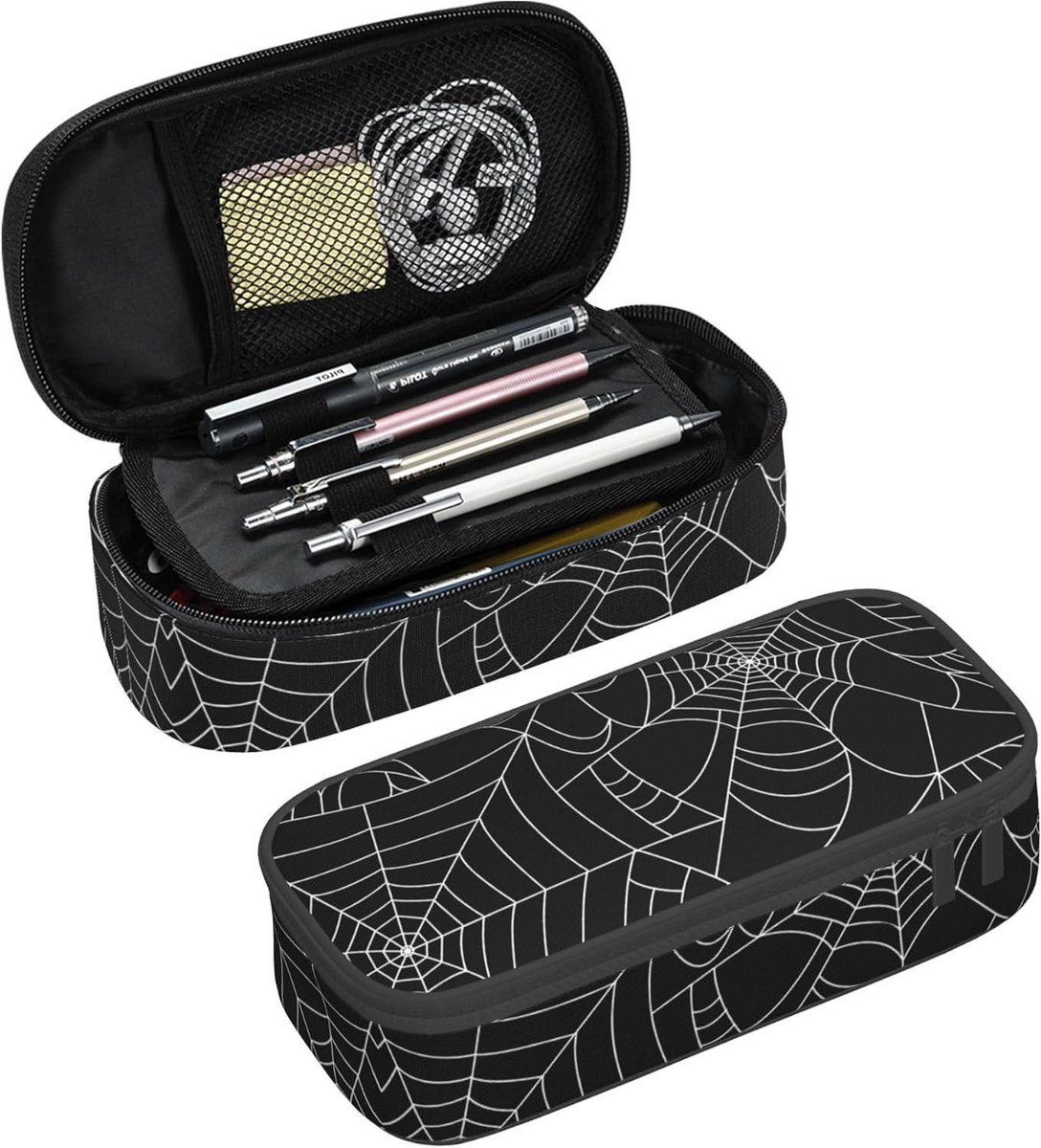 Grappig etui - Pennendoos organizer - Schoolspullen opbergen - Grote capaciteit - 22x10x5 cm - Spinnenweb
