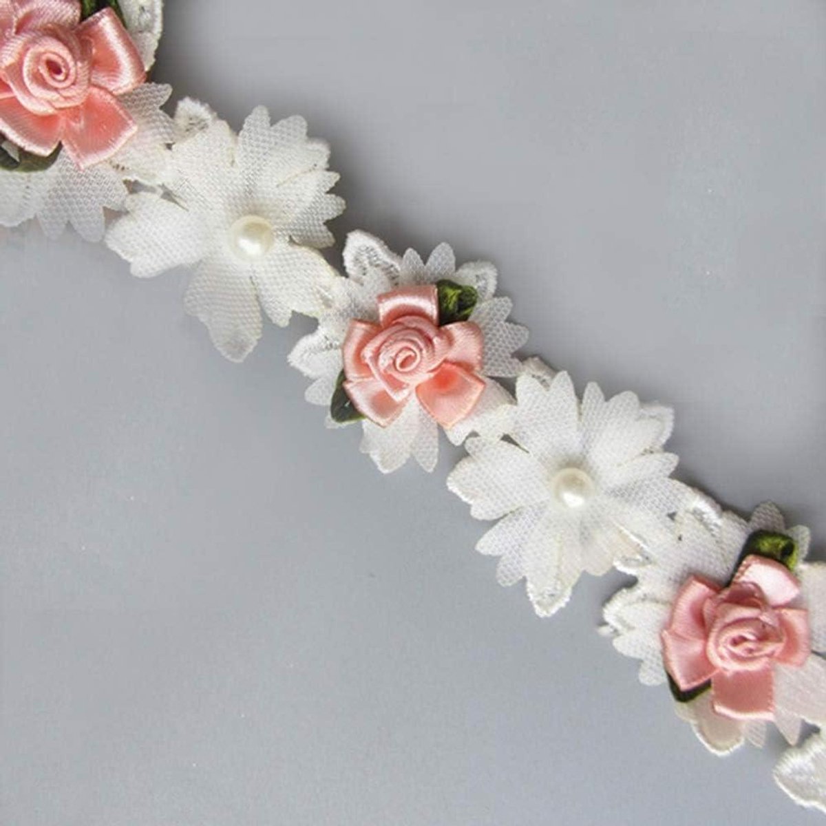 Bloemen met Kralen - Kant Trim Lint - Kleding Versieren - Vintage Stijl - 20 Stuks - Wit
