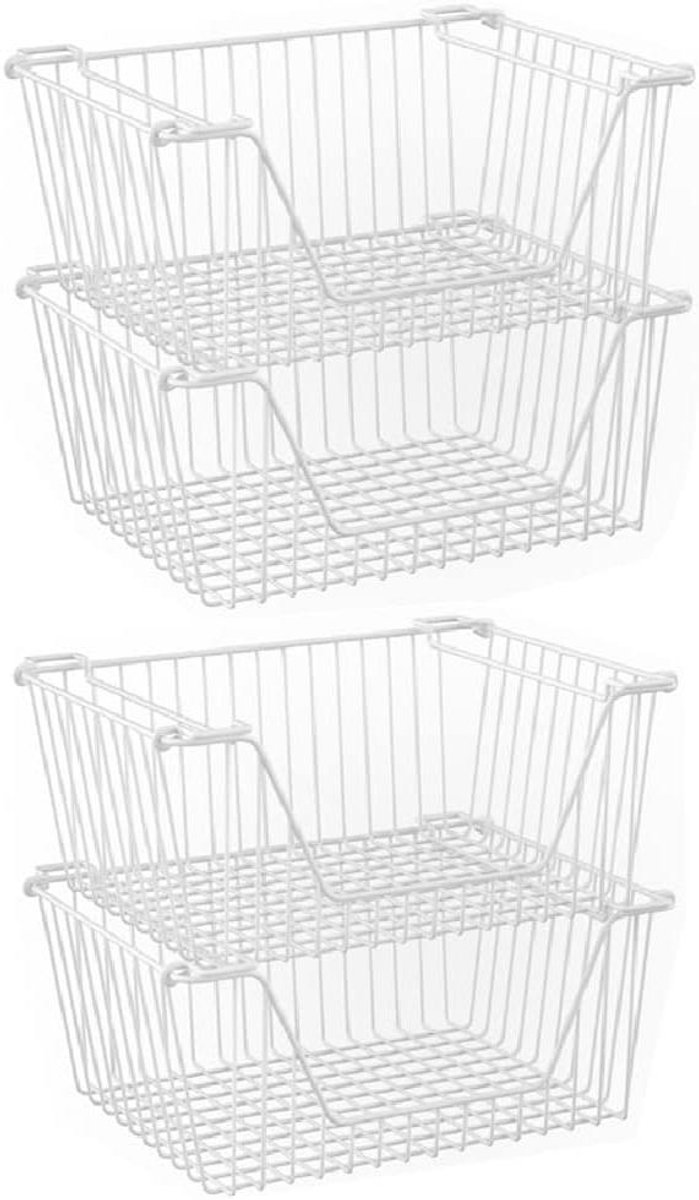 Opbergmanden Set - Stapelbare manden - Keuken organiseren - Met handgrepen - 4 stuks 35cm - Wit