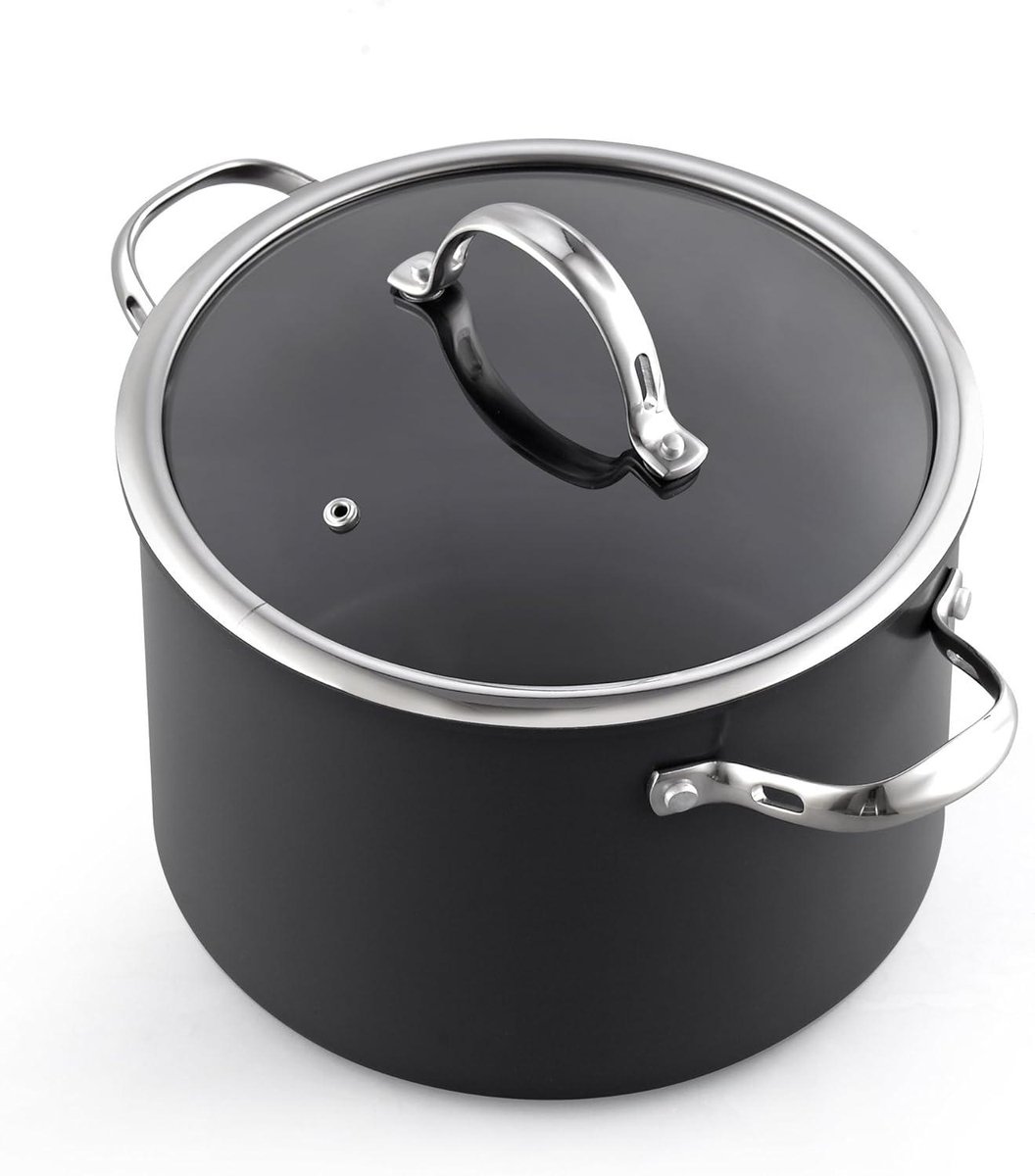 Soeppan - Kookpan Deksel - Gezond Koken - Hard Geanodiseerd - 8 Quart - Zwart