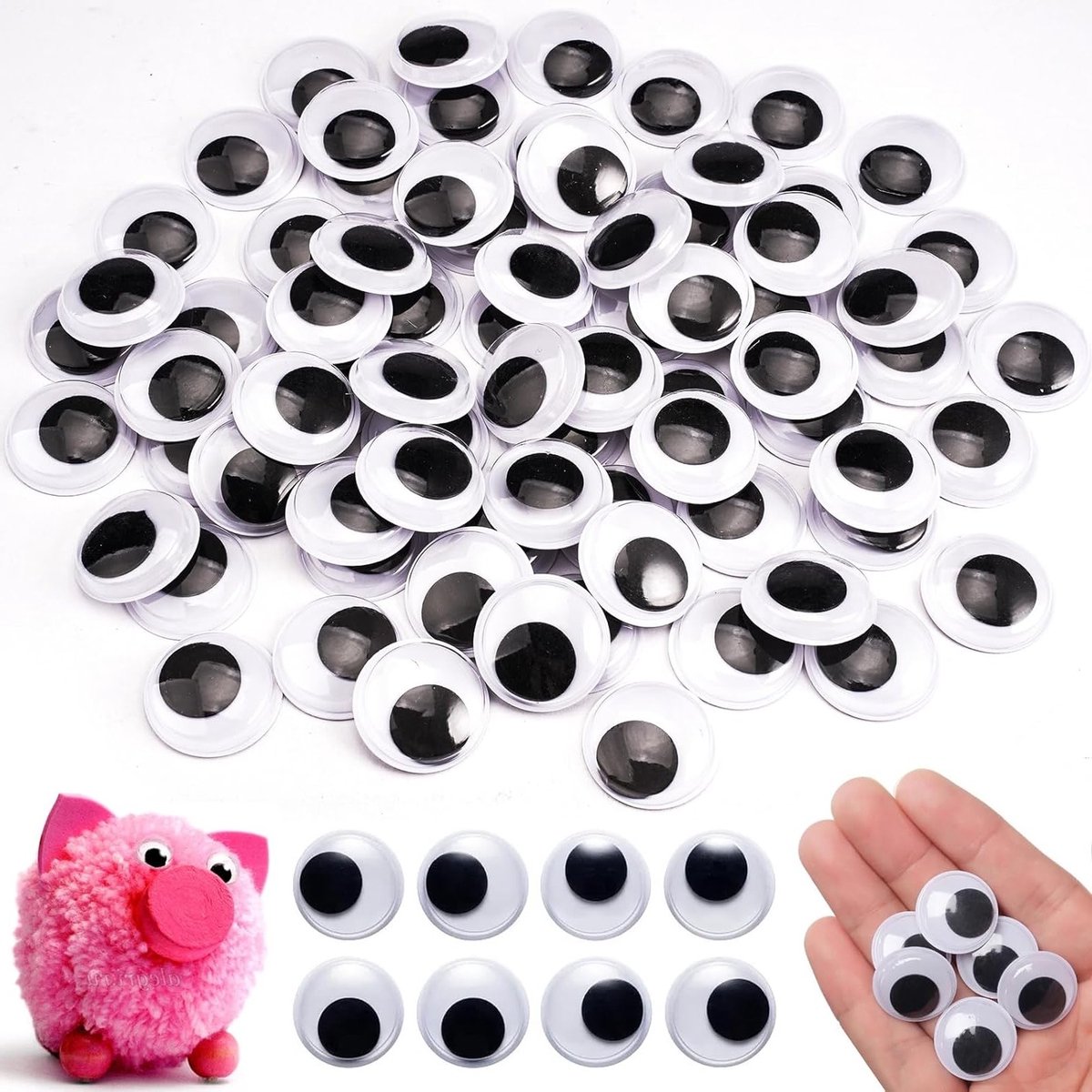 Set van 100 zelfklevende zwarte en witte grote plastic oogjes voor knutselen, creatief DIY, speelgoedaccessoires en ambachtelijke benodigdheden