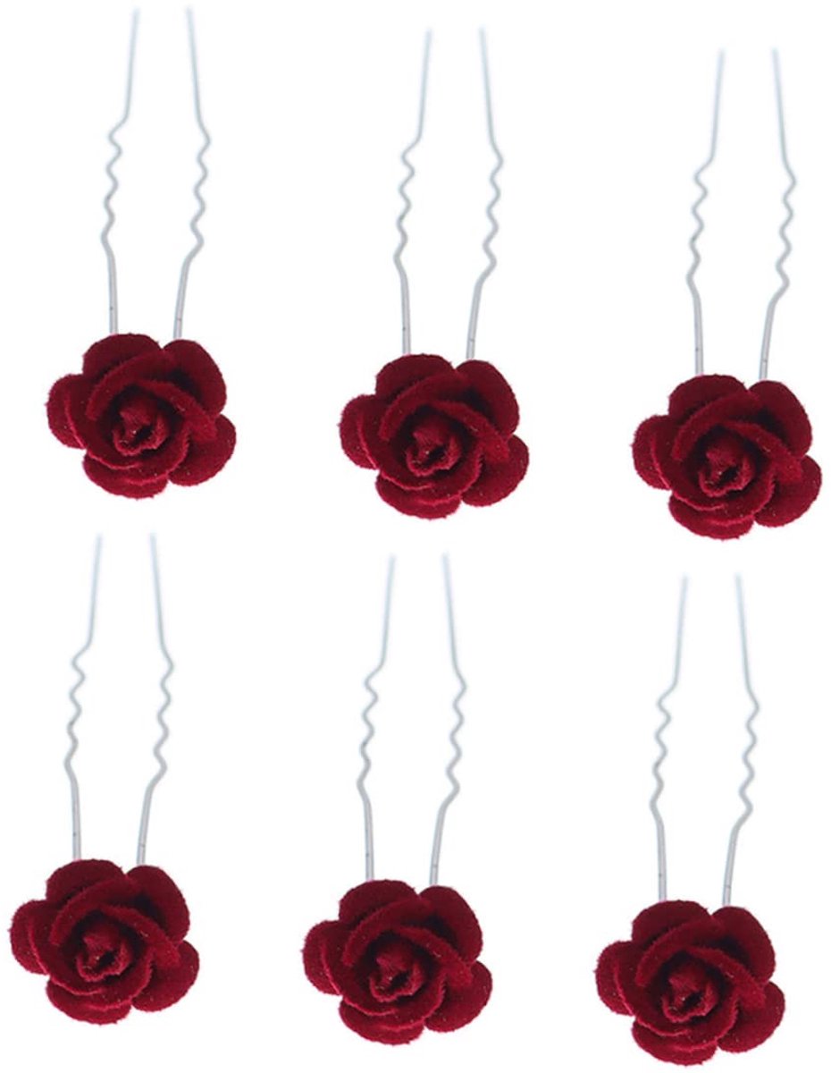 6 stuks set vintage fluweel bloem haarklip U-bruid haarvoork voor bruiloft en schotel