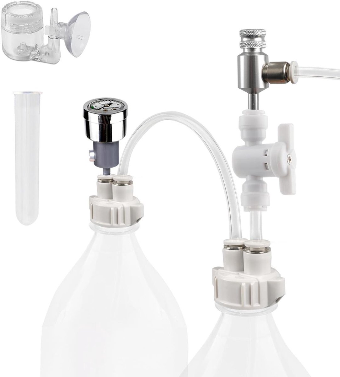 CO2 Generator Systeem - Aquarium CO2 Kit - Planten Voeden - Precisie Naaldklep - 1.6m Slang - Zilver