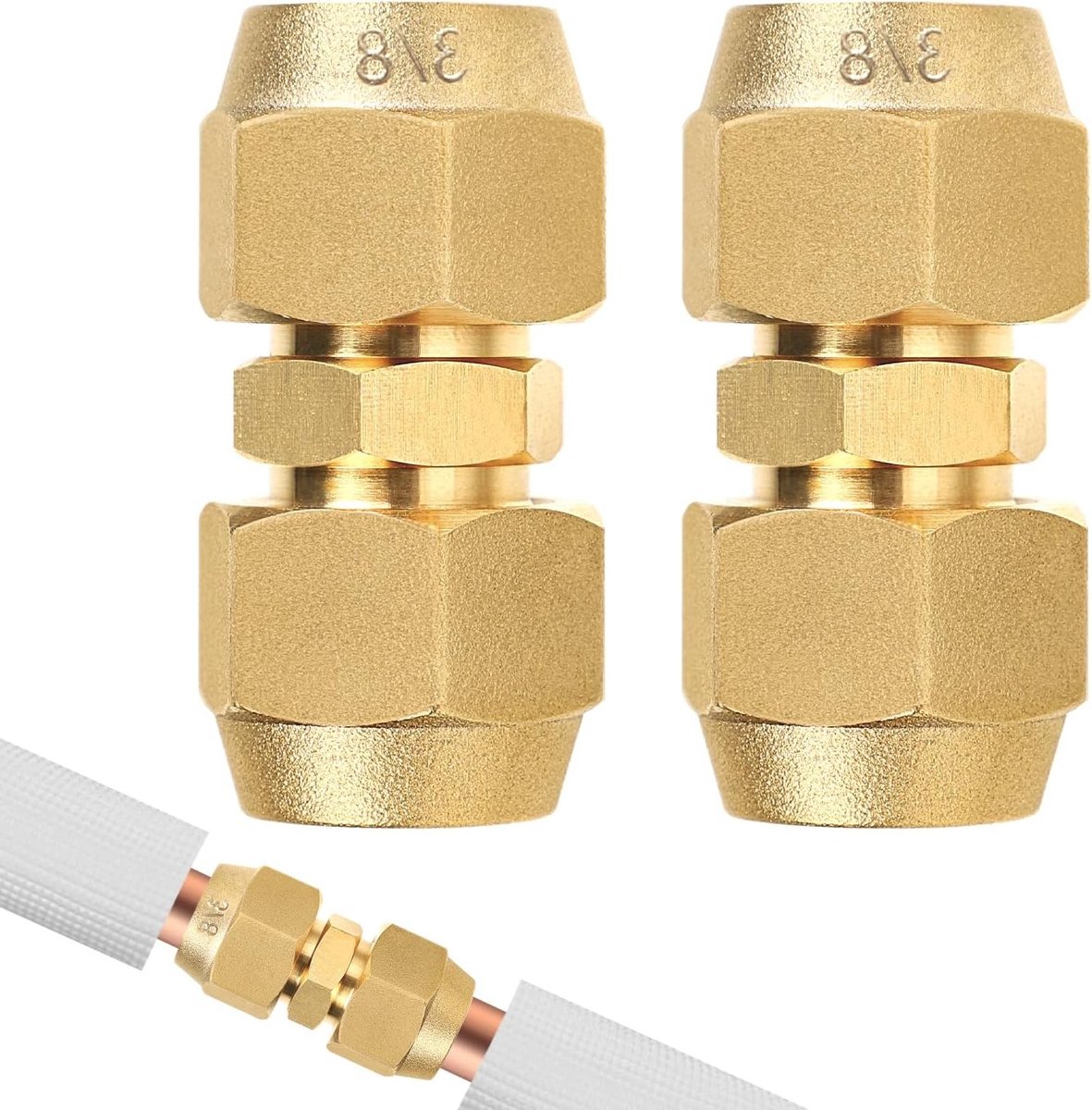 Dubbele Nippels voor Koperbuizen 3/8 Inch - Schroefverbinding, Verlenging zonder Lassen, 9.53 mm Diameter, Ideaal voor Airconditioning en Verwarming