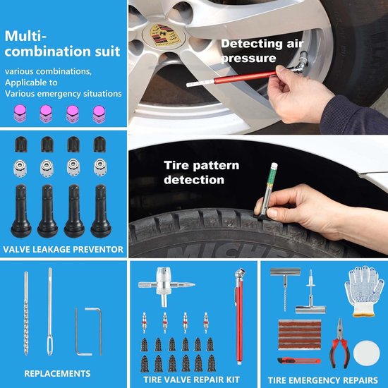Bandenreparatieset - Lekke band reparatie - Bandenservice - Heavy-duty 117-delig - Universeel - Blauw van Merkloos — afbeelding 2