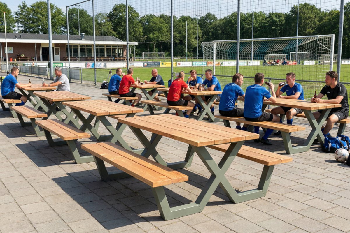 Rockwood® Picknicktafel Cross Over 250cm (6,5cm dikte) Salie Groen 2.50m met afgeronde hoeken Naturel