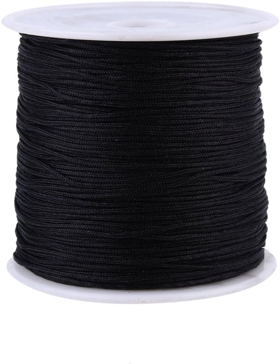 Nylon Satijnkoord 100M x 0.8mm voor Macramé Armbanden, Beads en Chinese Knopen (Zwart)