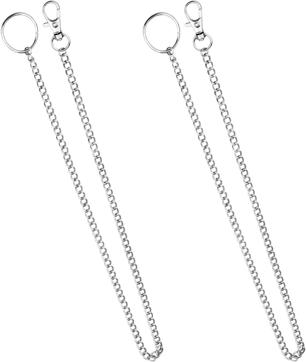 Rvs Sleutelhangers Set van 2, 50 cm Lange Broekketting voor Mannen, Sleutelhanger met Karabijnhaak en Sleuterring, Ideaal voor Sleutels, Tassen en Portemonnees, Zilverkleurig