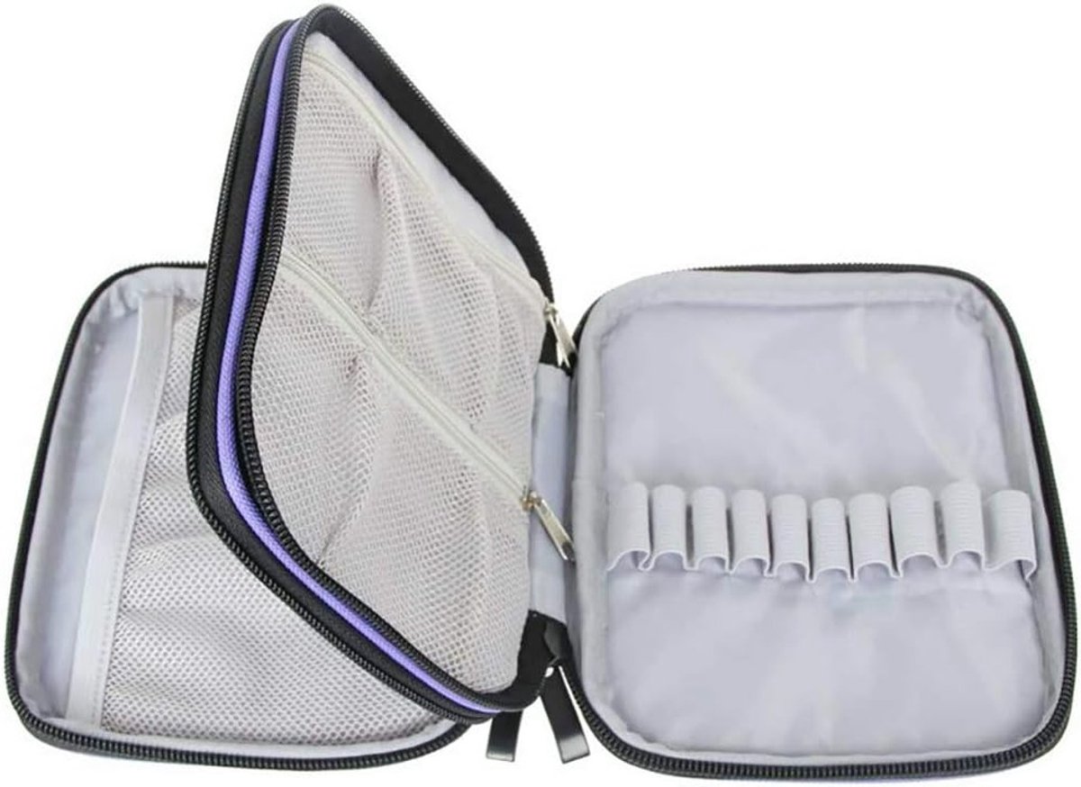Haaknaalden etui en organizer voor breinaalden, dubbele laag met rits, tot 20 cm, paarse kleur, ideaal voor accessoires en breiprojecten