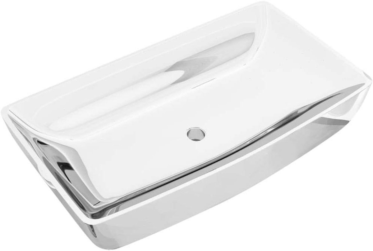 Keramische Wastafel - Wasbak Gootsteen - Badkamer Inrichting - Hoogglans Afwerking - 71x38x13.5 cm - Zilverkleurig