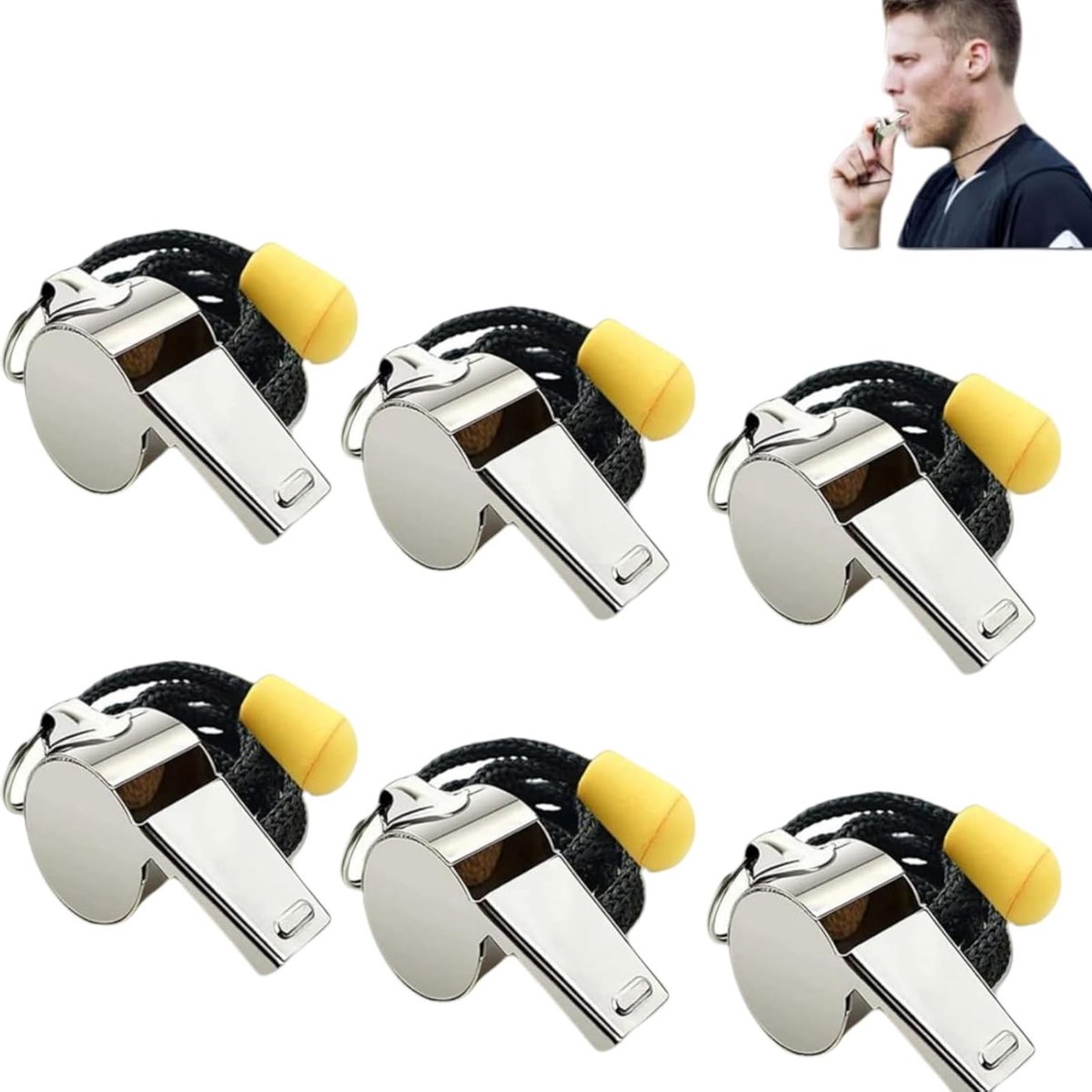 Set van 6 Sportieve RVS Fluitjes - Krachtige Toon en Duidelijk Geluid - Ideaal voor Coaches, Scheidsrechters en Docenten met Verstelbare Lanyard Lengte