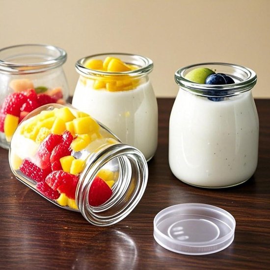 Set van 6 glazen yoghurtpotjes van 100ml met deksel, ideaal voor pudding, desserts en snacks — afbeelding 2