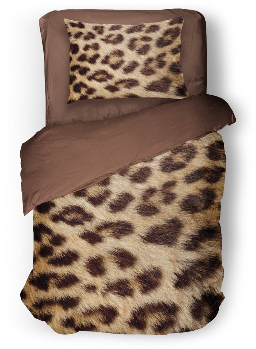 Eleganzzz Dekbedovertrek Jungle Chic - Brown - Dekbedovertrek 140x200/220cm - Micropercal - Eenpersoons - Dekbedovertrekken - Panterprint Dekbedovertrek