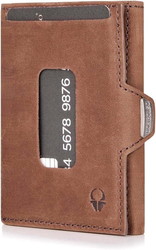 DONBOLSO Slim Wallet 9x7x1,5 cm - Premium Leren Mini Portemonnee met Muntenvak - 5 Kaartvakken - RFID-Bescherming - Vintage Bruin