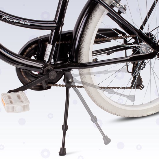 Flower Bike Kinderfiets 24 inch meisjes van 8 tot 12 jaar, Zwart, Fiets voor een meisje met 7 versnellingen, bagagedrager, metalen spatborden, V-brake, kettingkast — afbeelding 4