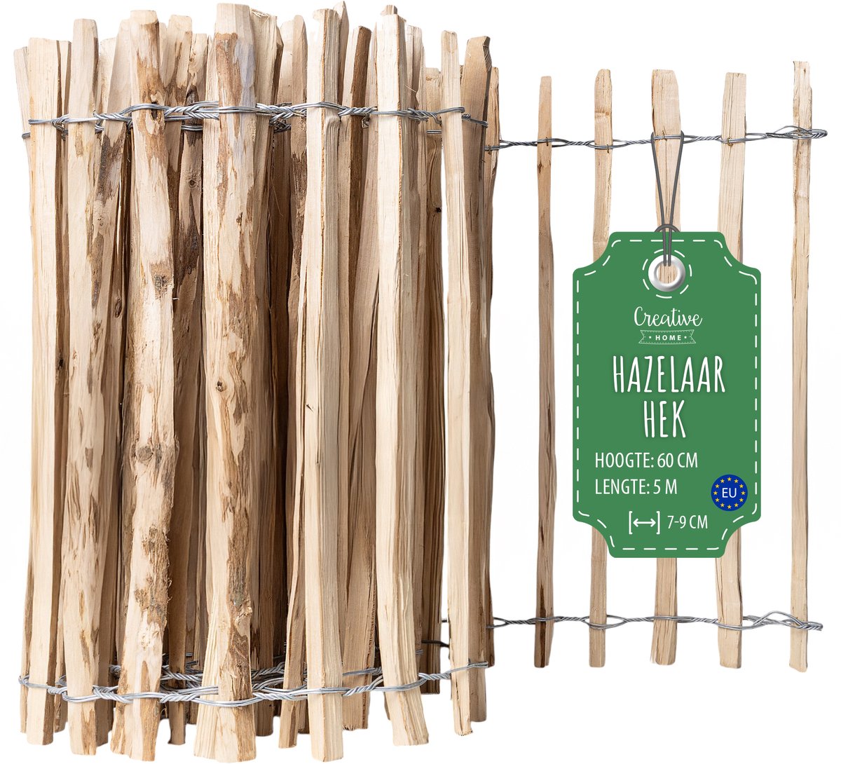 Creative Home houten schutting 60cm hoog en 5m lang | hazelnoot schutting | rolschutting | lamelafstand 7-9 cm | schutting tuin Ideaal als gazonrand bloemperk rand gemaakt van hazelnoot