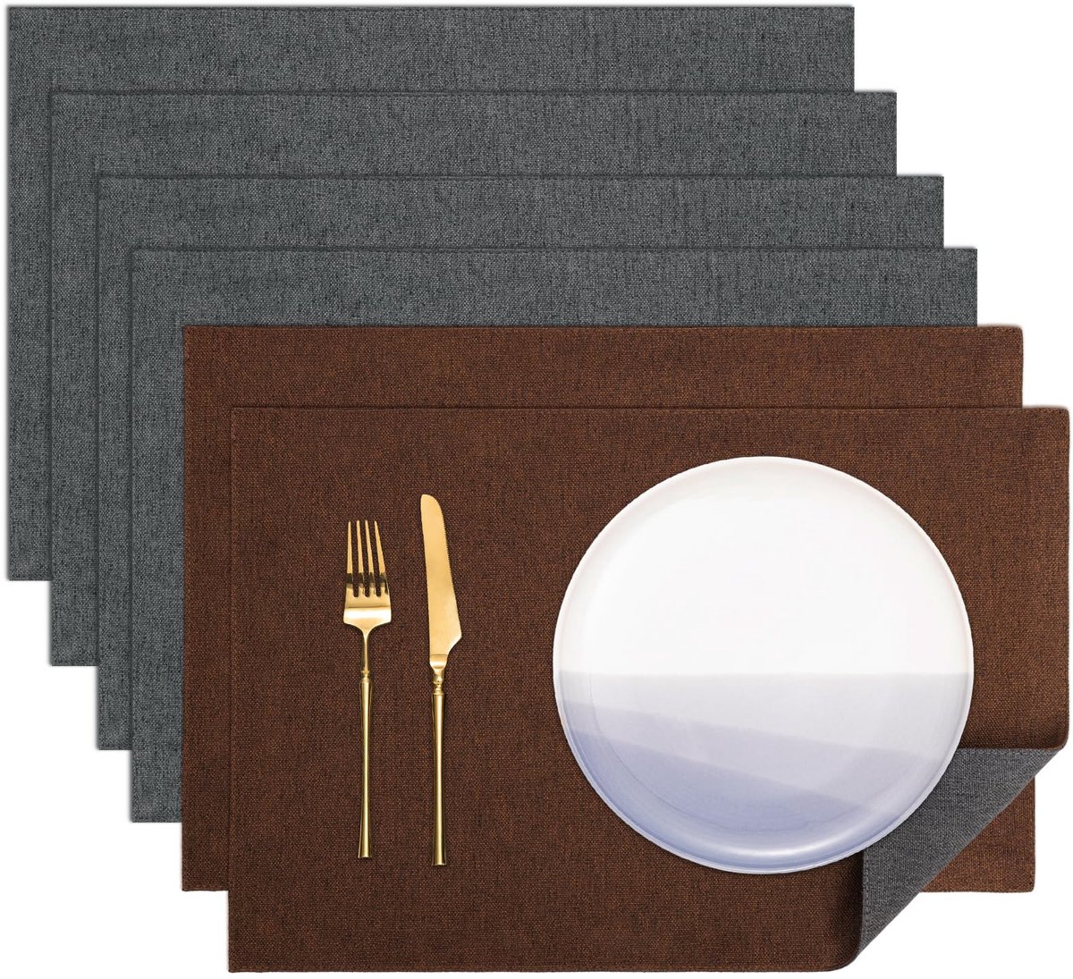 Ibenzoa® Stijlvolle Tweezijdige Wasbare Placemats in Linnenlook voor Diverse Tafels, Set van 6