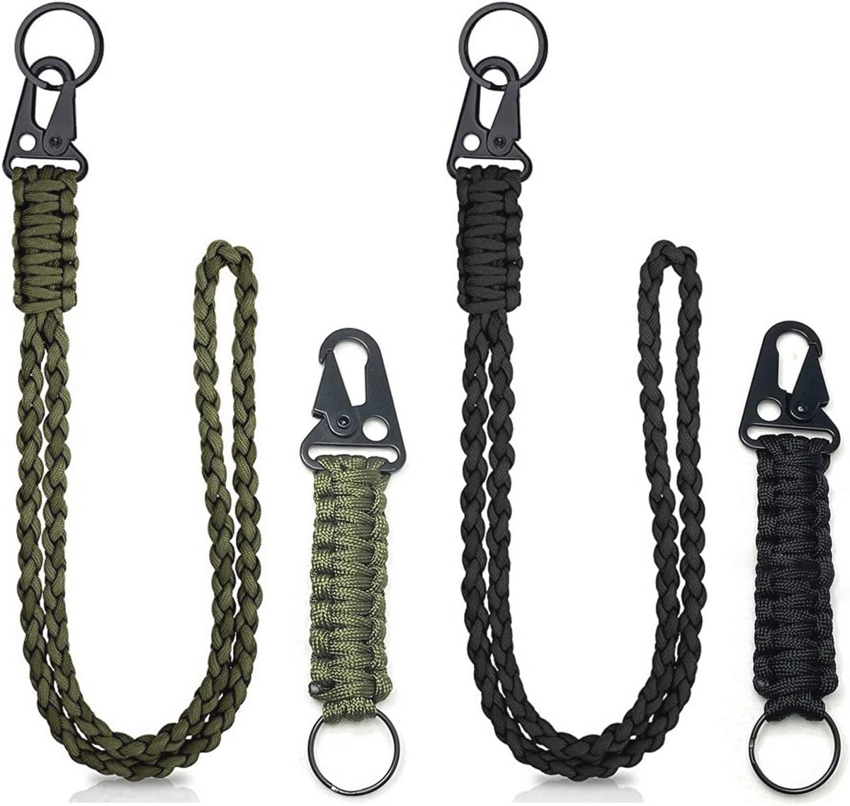 Multifunctionele Paracord Sleutelhangerset voor Outdoor Activiteiten - 4 Stuks met Karabijnhaak