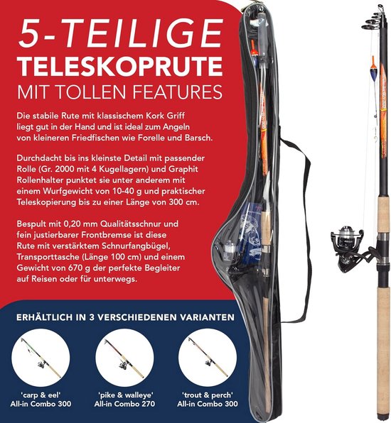 Hengelset voor Forel en Baars - Telescoophengel 300 cm met Rollen en Dobbers — afbeelding 2