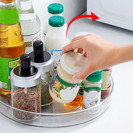 Cocolemon Koelkast Draaiplateau Organizer, Lazy Susan Draaiplateau Rechthoekig met antislip Draaiplaat, Transparant Keuken Organizer Kruidenrek Draaibaar voor Koelkast 40x30cm