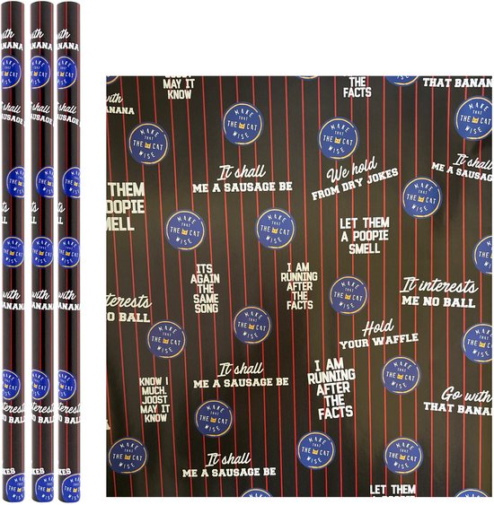 Make That The Cat Wise – Kaftpapier – 3 Rollen met 6 vellen van 70x100 cm – Extra Dik 90 g/m² – Humoristisch Kaftpapier voor Schoolboeken