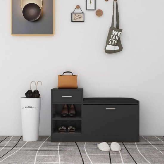 SoBuy FSR150-N Banc De Rangement à Chaussure, Banc D'entrée, Meuble D Bout De Lit Banquette Avec Dossier Et Coussin Rembourre En Bois De Pin 77285402