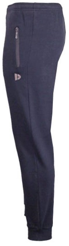 Donkerblauwe joggingbroek voor heren, van de zijkant gezien, met ritszak.