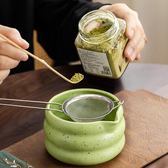 Matcha set-4 stuks matcha starterkit-matcha whisk-Houten matcha set-groen