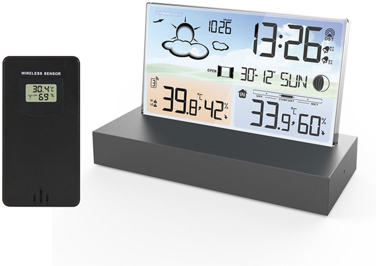 Draadloos weerstation met buitensensor en temperatuurwaarschuwing - Stijlvolle en moderne weertechnologie