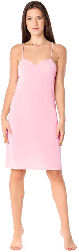 Fond de robe de nuit femme Bellivalini BLV-BLV50-272 - courte - avec coutures - col en V- bretelles spaghetti - viscose - rose - S