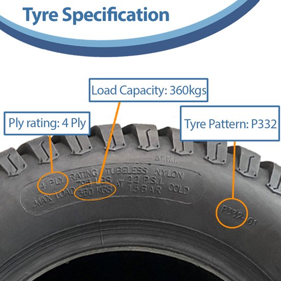 Parnells 13x5.00-6 Gazon Pneu sur Roue 16mm BB Jantes, Tondeuse à Gazon, Quad Atv Remorque - Set