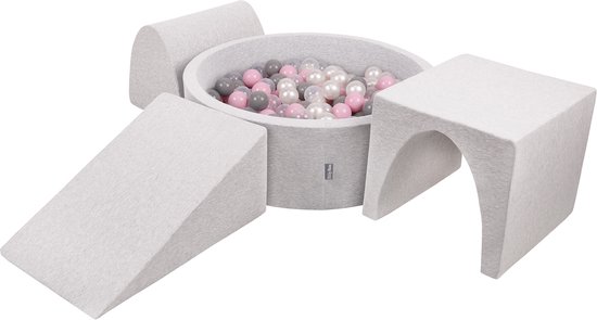 KiddyMoon schuimspeelplaats voor kinderen met vierkante ballenbak (200 ballen), lichtgrijs: parelkleurig / grijs / transparant / babyblauw / mintkleurig KiddyMoon schuimspeelplaats voor kinderen met vierkante ballenbak (200 ballen), lichtgrijs: parelkleurig / grijs / transparant / babyblauw / mintkleurig
