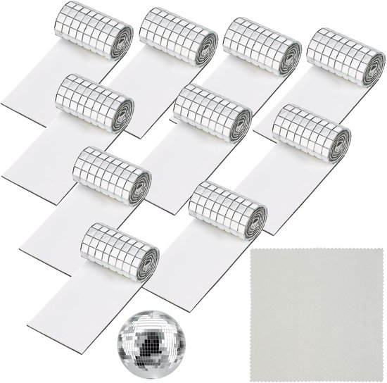 Foto: Belle vous 4800 x 5mm mini zelfklevende vierkante spiegel glas moza ek diy hobby tegels met schoonmaak doek 10 pak decoratieve stukjes zilveren accessoire decoratie stickers