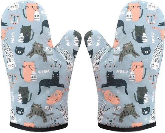 QEXTY Ovenwant voor keukenset, anti-verbrandende keukenhandschoenen, beer, pootoven, bakken, warmte-isolerende handschoenen, keukenbenodigdheden 2 kleuren (kleur: koffie, maat: één maat