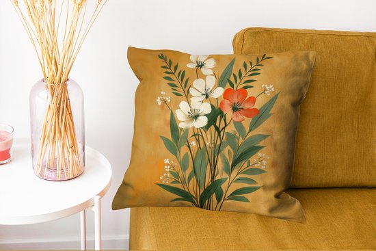 Coussins Coussins décoratifs - Oreillers de salon - 45x45 cm - Feuilles - Bouquet - Fleurs - Jaune