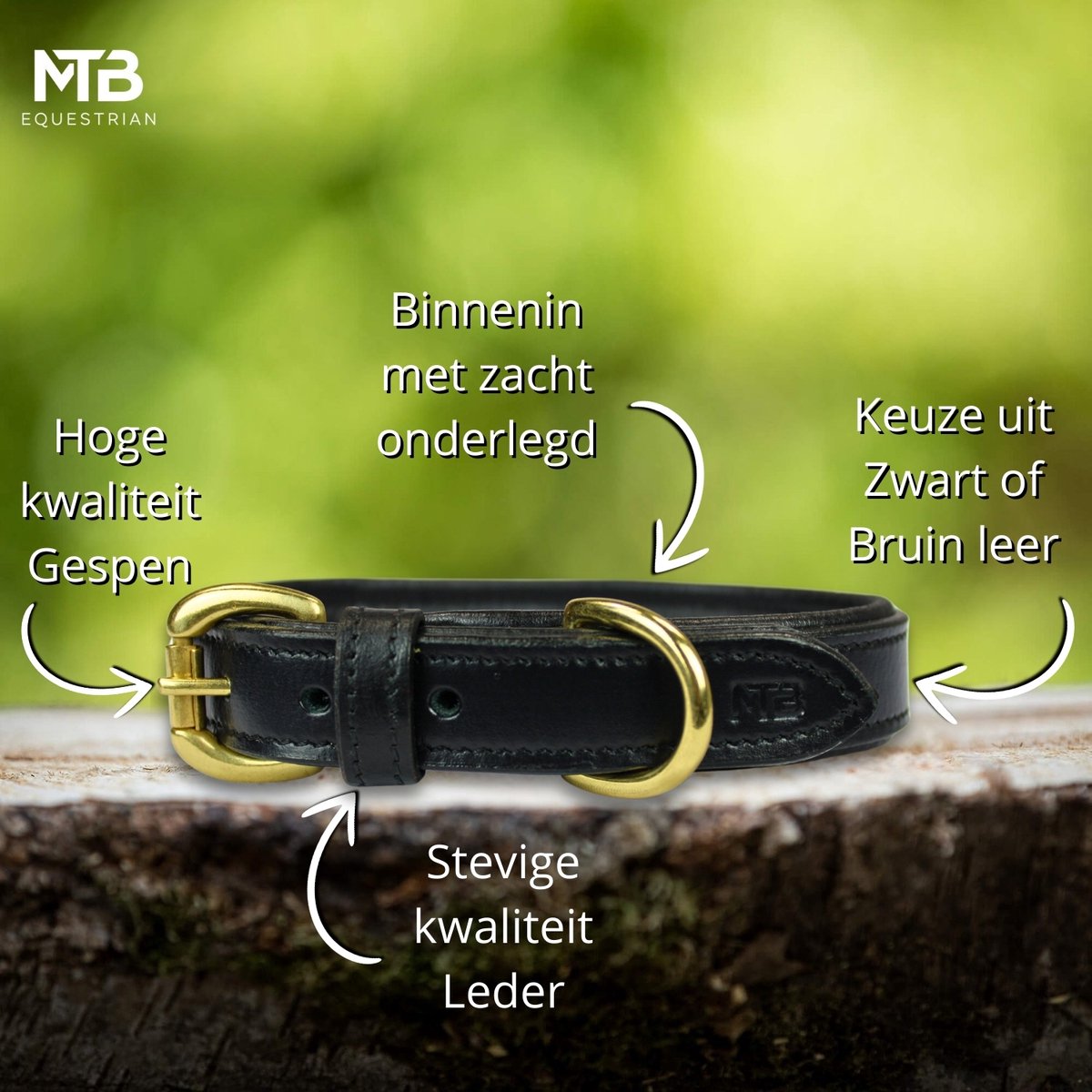 Leren Hondenhalsband – Zwart Soft Design – Maat XL – Handgemaakt & Comfortabel – MTB Equestrian