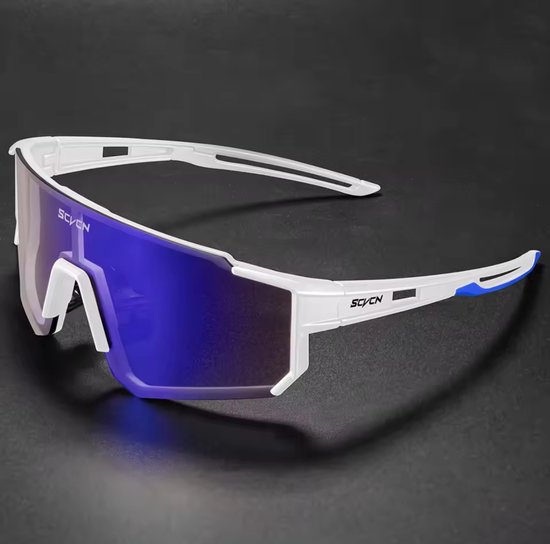 KAPVOE Fotochromische fietsbril heren mountainbike zonnebril dames doorzichtig MTB sportbril overgangsfietsbril triatlon hardlopen UV- bescherming blauw