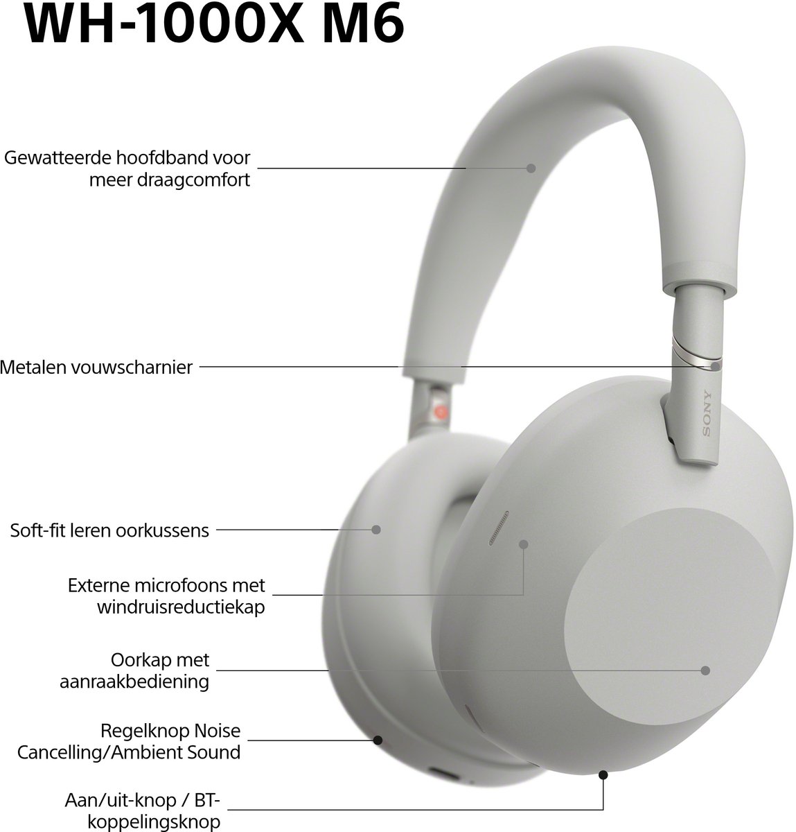 Sony WH-1000XM6 - Draadloze koptelefoon met Noise Cancelling - Zilver — afbeelding 7