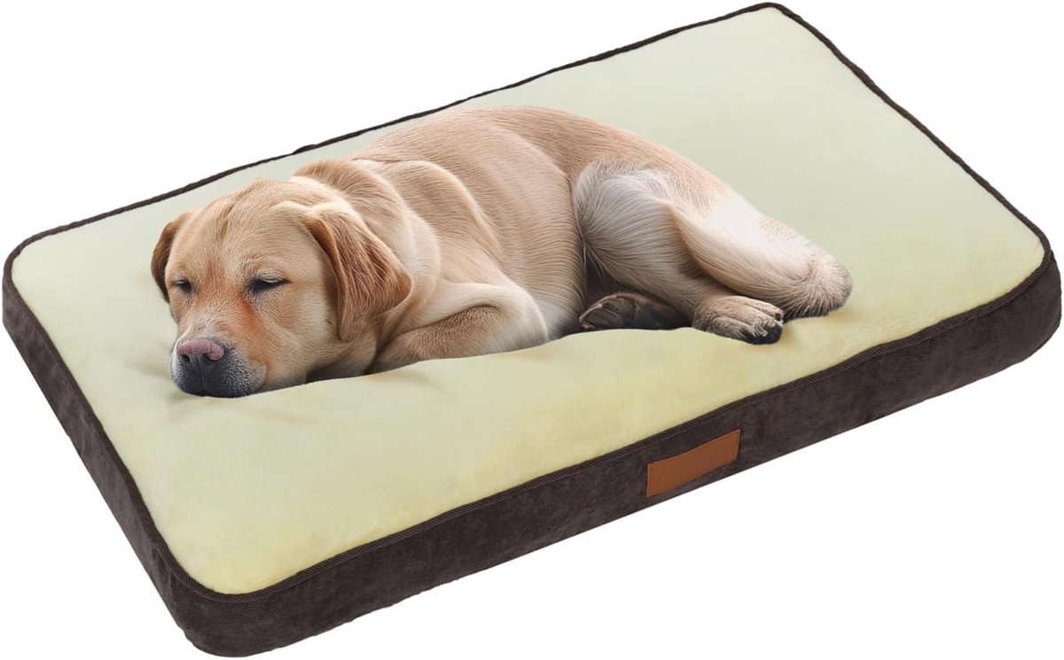 Groot 36" Hondenbed in Bruin Corduroy en Beige FauxFur